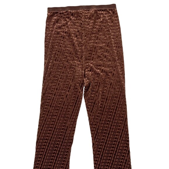 Skims Velvet Flare Legging Pant 2XS XXS Chestnut Brown Allover Logo Print Sheer - Picture 7 of 11